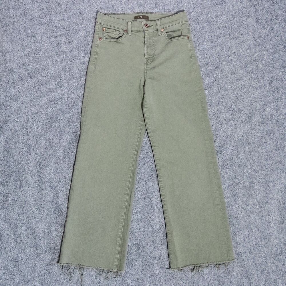 Seven 7 For All Mankind Calie Straight Leg Fray Crop Ankle Jeans Womens 25 Green